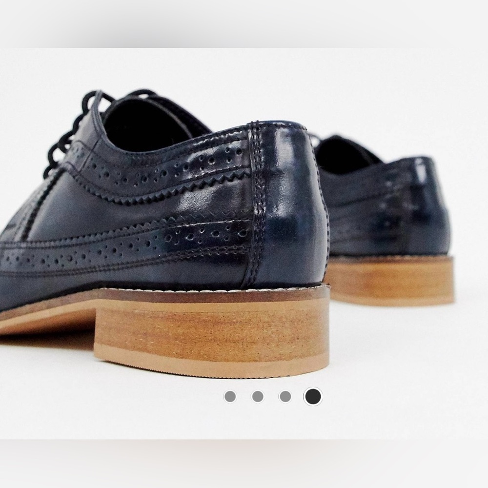 ASOS leather lace up flat brogues in Navy size 7 - Picture 4 of 10